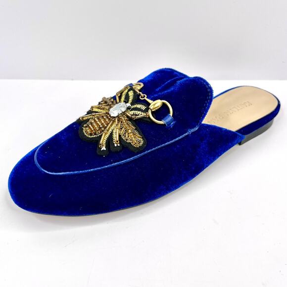 Kaitlyn Pan Size 9.5  Royal Blue Velvet Mule w/ Bee Patches, Jewel, Horse Bit - Picture 2 of 12
